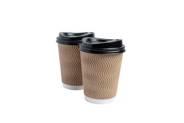 Two ripple paper coffee cups – PNG, front view, isolated on transparent background