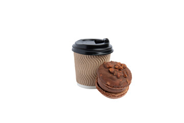 Ripple paper coffee cup and macaron – PNG, front view, isolated on transparent background