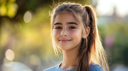 Teen girl with straight hair styled in half-up ponytail