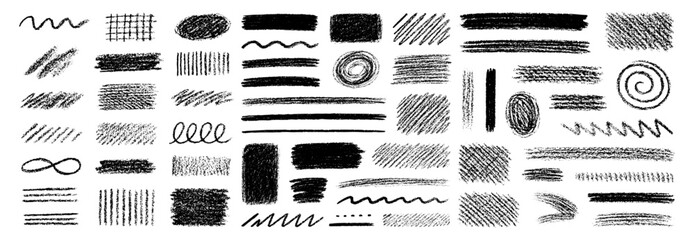 Hand Drawn Pencil Crayon Brush Chalk Texture Line Stroke Element Set Vector Illustration