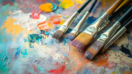 Artistic Palette with Paintbrushes and Vibrant Paints