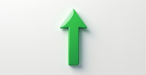 Glossy green upward arrow icon in 3D style on a white background, symbolizing business growth, success, and concept of upward progress. Ai generative
