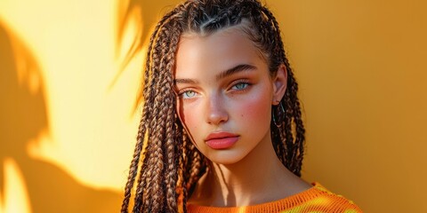 Teen with thick box braids and vibrant top