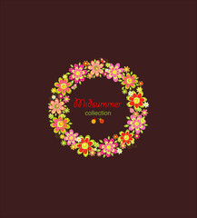 Night before Ivan Kupala. Flowers door decorative wreath collection with paper cutting polka dot daisies. Slavic midsummer holiday background. Part 3