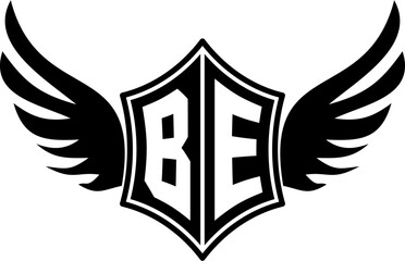 BE logo emblem with winged and shield template