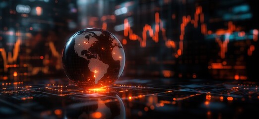 Digital globe representing global finance and data analytics in a futuristic environment