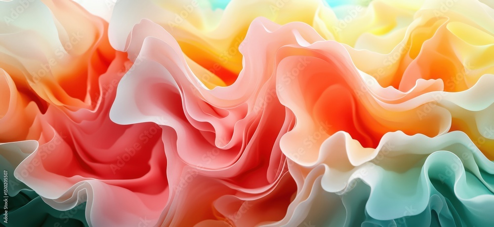 Poster colorful abstract waves of soft fabric creating a vibrant and dynamic visual texture