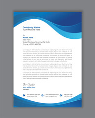 Modern and Professional Letterhead Design with Blue Waves Ideal for Corporate Communication and Branding Customizable Template for Business