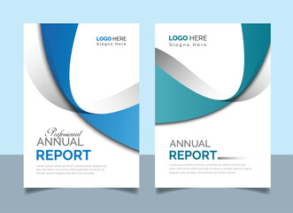 Modern Professional Annual Report Cover Design Template with Blue and Teal Waves for Business Marketing Presentation and Finance
