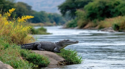 Crocodile on riverbank