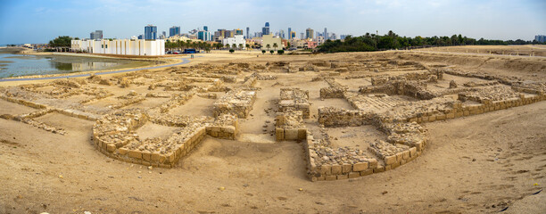 Ruins of Qal'at al-Bahrain UNESCO World Heritage Site, also known as the Bahrain Fort or Portuguese...