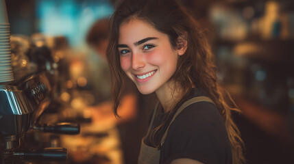 Baristas focused on preparing coffee orders behind the counter in a modern caf&eacute;, creating beverages in a fast-paced and professional environment.