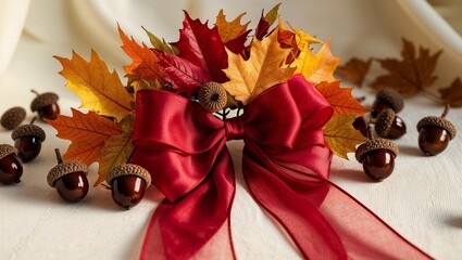 A charming assortment of autumn leaves with acorns.