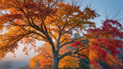 Fototapeta premium A majestic tree adorned with colorful autumn leaves.