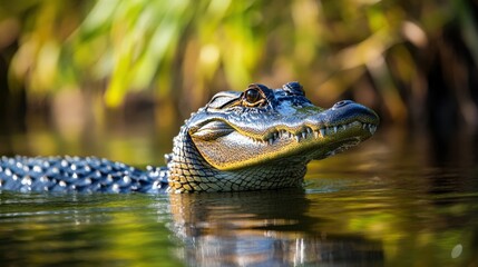 Fototapeta premium American alligator emerging from the water, showcasing its powerful jaws