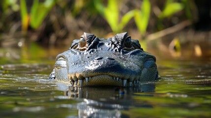 Obraz premium American Alligator Staring Straight into the Camera in Shallow Waterscape