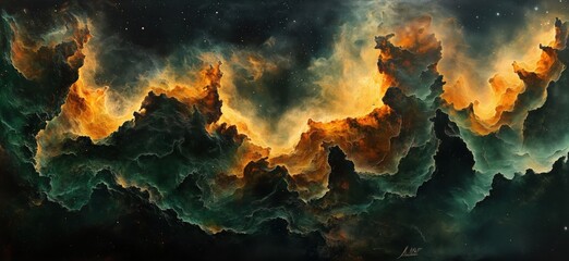 Stunning cosmic nebula with vibrant colors and intricate cloud formations