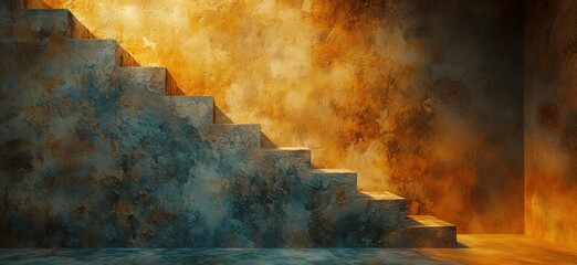 Stunning textured staircase with warm lighting and rustic wall design