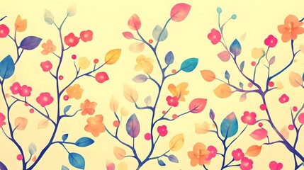 Watercolor Floral Branches Pastel Spring Blossom Pattern