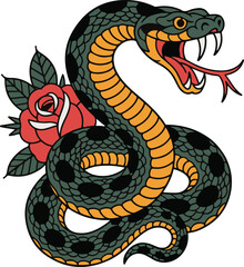 Fototapeta premium Snake with Rose Tattoo