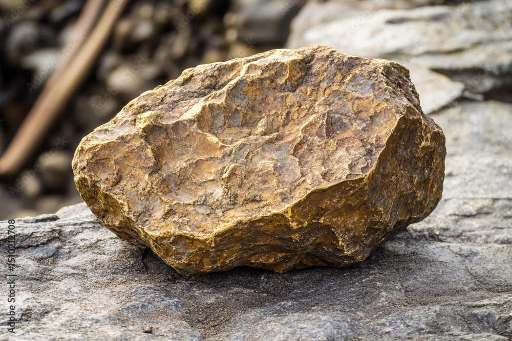Poster large gold nugget found in a rocky terrain generative ai