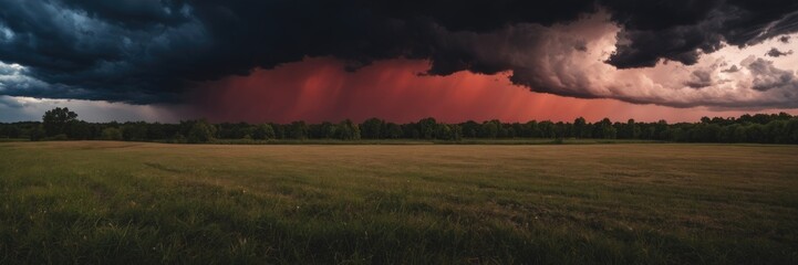 Obraz premium Dramatic Sunset Fiery Sky Over Serene Field