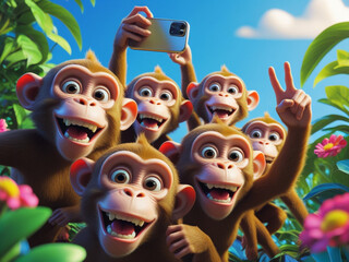 flock monkeys take selfie, AI Generative
