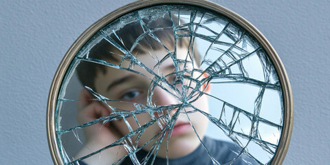 Reflection of teenagers captured in broken mirror Generative AI