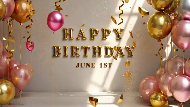 Gold Glamour Birthday Bash: Festive Decorations for June 1st Celebration
Concept: Elegance, festivity, birthday
