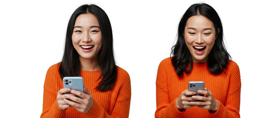 Happy Woman Using Phone Receiving Good News and Smiling