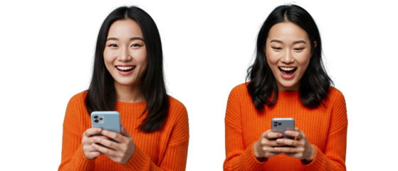 Happy Woman Using Phone Receiving Good News and Smiling