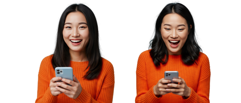 Happy Woman Using Phone Receiving Good News and Smiling