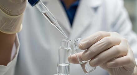Close-up of Scientist's Hands in Gloves Using Pipette for Experiment in Laboratory Setting
