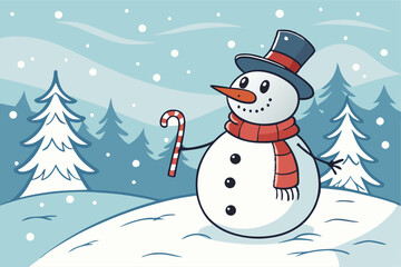 Cute Snowman in Winter Wonderland Scene