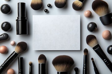 Elegant Makeup Brush Mockup A Stunning White Card Design Template for Beauty and Cosmetics