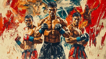 Fototapeta premium Intense Martial Arts Training with Strong Fighters in Dynamic Action