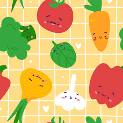 Cute vegetables pattern. Doodle seamless print with adorable veggies.