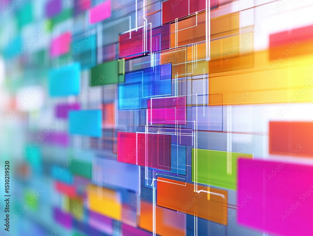 Poster colorful digital network: a vibrant display of interconnected digital components, visualized through