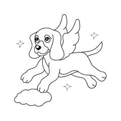 Adorable beagle puppy angel wings line art coloring page