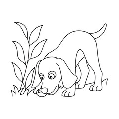 Obraz premium Cute puppy dog sniffing ground line art illustration
