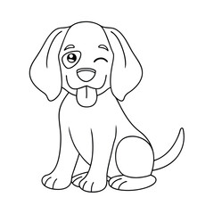 Fototapeta premium Adorable cartoon puppy dog line art illustration winking