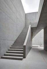 Modern concrete building with geometric design and large staircases. Ideal for themes related to architecture, urban development