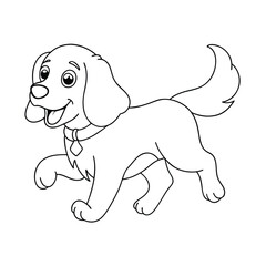 Adorable cartoon line art puppy dog walking happy pet