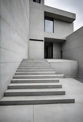 Obraz premium Modern concrete building with geometric design and large staircases. Ideal for themes related to architecture, urban development