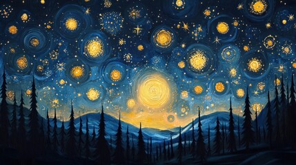 Obraz premium Starry night forest landscape