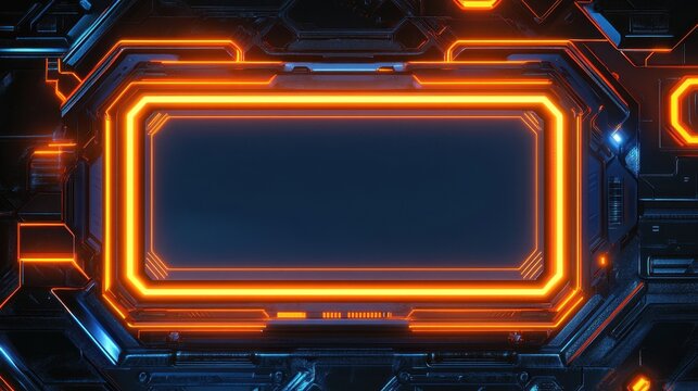 Technological interface: A digital interface pulses with an electric energy. Its display area is framed by a vibrant border, set against a deep blue panel, radiating innovation and advancement.