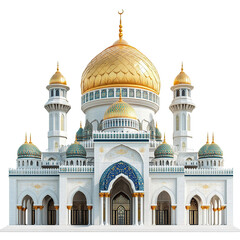 Obraz premium Front view of the Jame Asr Hassanil Bolkiah Mosque isolated on a white transparent background