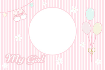 Vector - Cute border or frame on newborn concept. Girl or daughter. Copy space. Photo book, cover, album, greeting card.
