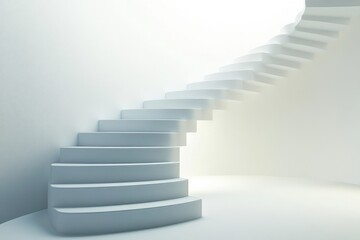 Obraz premium Ascending Steps of Progress: A minimalist portrayal of a sleek, winding staircase leading towards an unseen destination, suggesting progress and aspiration in a bright, open space.