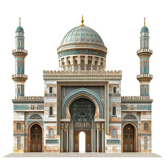 Front view of the Umayyad Mosque isolated on a white transparent background